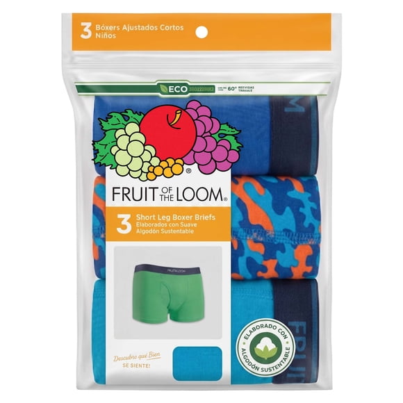 Bóxer Fruit of the Loom Para niño, algodón sustentable, multicolor, 3 piezas, talla CH