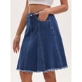 thumbnail image 2 of DARING DIVA Women's Denim A Line Flared Raw Hem Jean Skirts Medium Dark Blue, 2 of 7