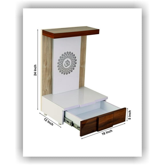 CT&M Enterprises Temples Customized Wooden White temple with LED Light for Home and Office Puja Mandir Wall Hanging & Table Top Pooja Ghar 24x16x12 Inches