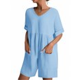 thumbnail image 2 of Htigea Clearance Women's Summer Casual Sleeveless Romper Loose Spaghetti Strap Overalls Shorts Jumpsuit with Pockets 2025 Clothes Today Sales Sky Blue,XL, 2 of 7