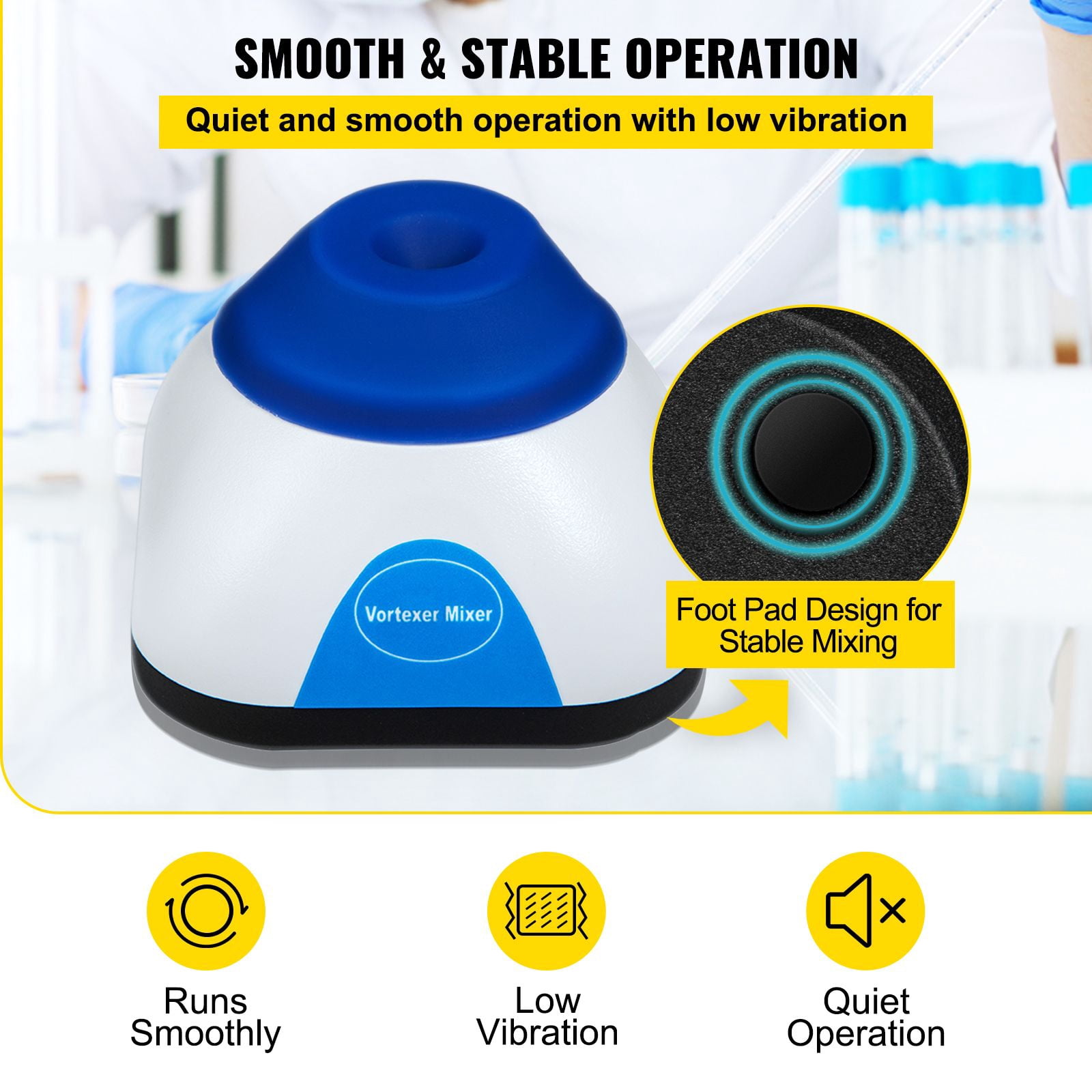 Vortex Mixer 3000 RPM Fixed Speed, 50mL Capacity 6mm Orbit, Brushless DC Motor Powerful Lab Vortex Shaker for Test Tube Sample Mixing