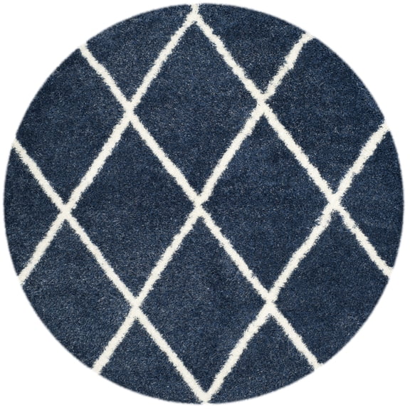 SAFAVIEH Montreal Vesela Geometric Diamonds Shag Area Rug, Blue/Ivory, 6'7" x 6'7" Round