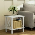 thumbnail image 4 of Large End Table Farmhouse Side Table Industrial Style Sofa Table Metal X Wood Accent End Table NightStand with Storage Shelf for Living Room Bedroom White, 4 of 9