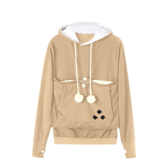 Fesfesfes Women Hooded Casual Pet Dog Cat Holder Carrier Coat Pouch Large Pocket Hoodie Tops Plus Size $10