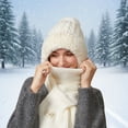 thumbnail image 2 of Women Winter Integrated Beanie - Plush Knit Hat Scarf Mask Combo, Ear Flap Windproof Warm Stocking Stuffers, For Motorcycle Riding Skiing Outdoor Christmas Gifts for Teens, 2 of 5