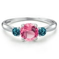 thumbnail image 3 of Gem Stone King 10K White Gold Pink Mystic Topaz and London Blue Topaz 3-Stone Ring for Women | 1.76 Cttw | Round 6MM | Gemstone November Birthstone | Size 8, 3 of 6