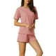 thumbnail image 4 of Conjuntos de lounge INSPIRE CHIC para mujeres, camiseta de waffle con pantalones cortos, joggers y sudaderas con bolsillos, XS Rosa claro, 4 of 6