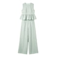 thumbnail image 7 of Karymi Womens Tops Dressy Casual 2-Piece Gingham Outfit, Sleeveless Round Neck Peplum Top + High Waist Wide Leg Pants with Pockets, Summer Casual Set Plus Size Tops for Women, 7 of 7