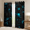 thumbnail image 2 of Teal Black 30%-50% Blackout Curtains 52"Wx63"L,Neon Turquoise Geometric Check Curtains & Drapes For Bedroom Living Room Stereoscopic Abstract Grids Window Curtains Square Curtains 2 Panels, 2 of 6