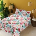 thumbnail image 2 of Ambesonne Rose Fitted & Flat Sheet with Sham 3 Pcs Set, Watercolor Romantic Floral Art, Twin, Aqua Pastel Pink and Green, 2 of 5