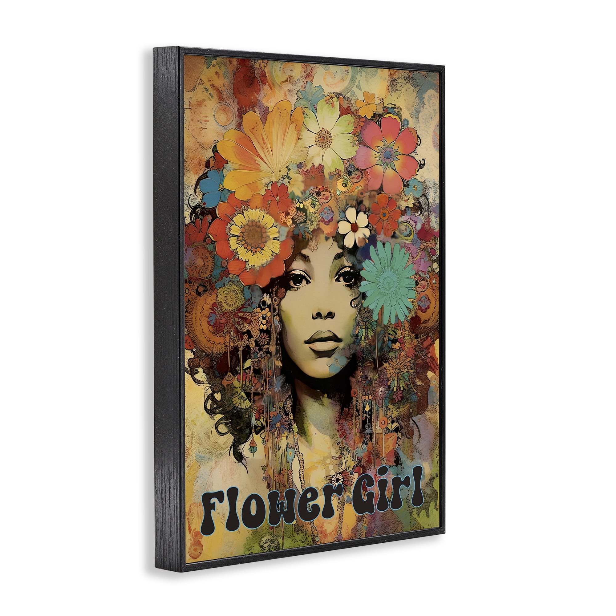 Bohemian Flower Girl Black Framed Giclee Art, design by Sasha