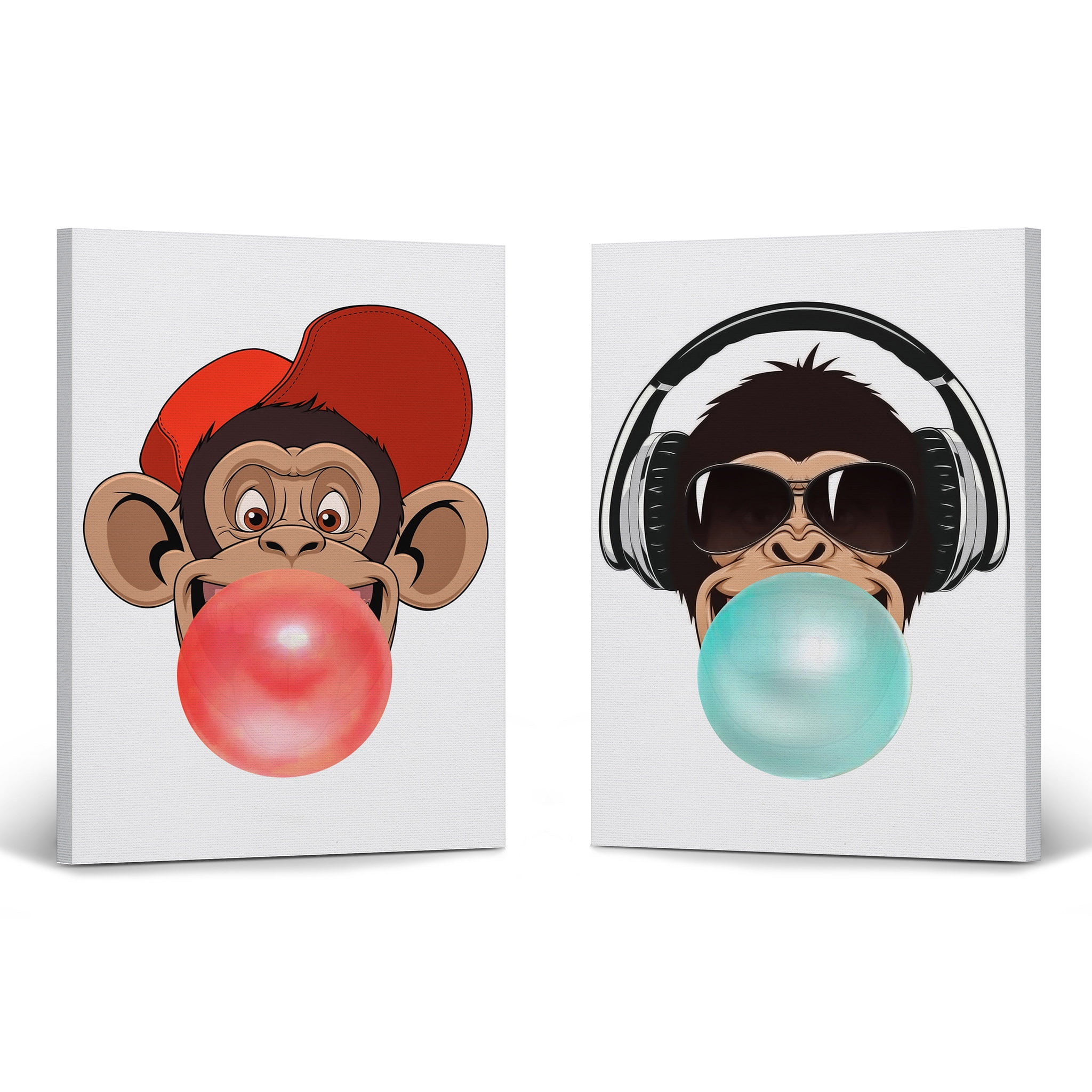 Smile Art Design Funny Monkeys DJ Animal Bubble Gum Art 2 PANEL CANVAS