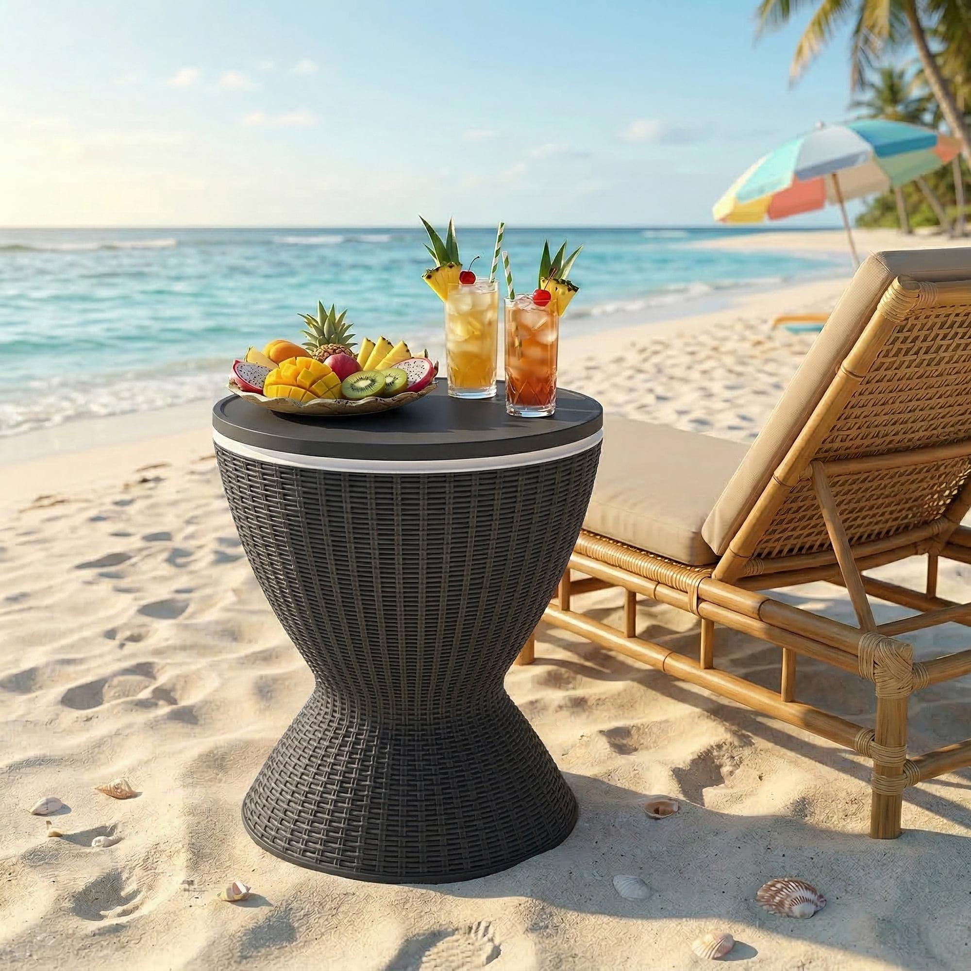 Fazzn  Outdoor Cooler Side Table - 3 in 1 - Designed for use as Outdoor Side Table, Patio Decor and Ice Chest.Black/Brown