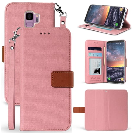 Case for Galaxy S9 New Infolio Credit Card Slot Cover View Stand [with Magnetic Closure Wrist Strap Lanyard] for Samsung Galaxy S9 (SM-G960)