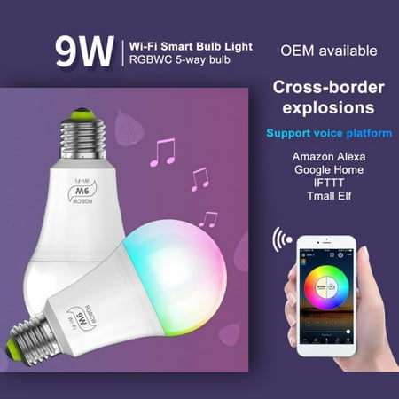 

Smart WiFi Bulb Supports AlexaGoogle RGBWW Smart Bulb Voice Control Color-changing Vibrato LED Bulb Light (9W) Multi-color Bulb Compatible With Alexa And Google Home