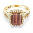 thumbnail image 2 of Gem Stone King 3.62 Ct Emerald Cut Red Tiger Eye 18K Yellow Gold Plated Silver Ring (Size 5), 2 of 4