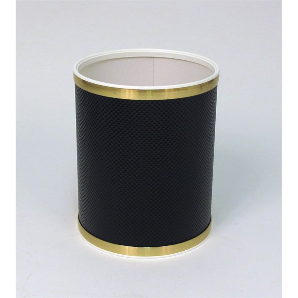 Bath Jewelry Diamond Pattern Round Vinyl Wastebasket, Black/Gold