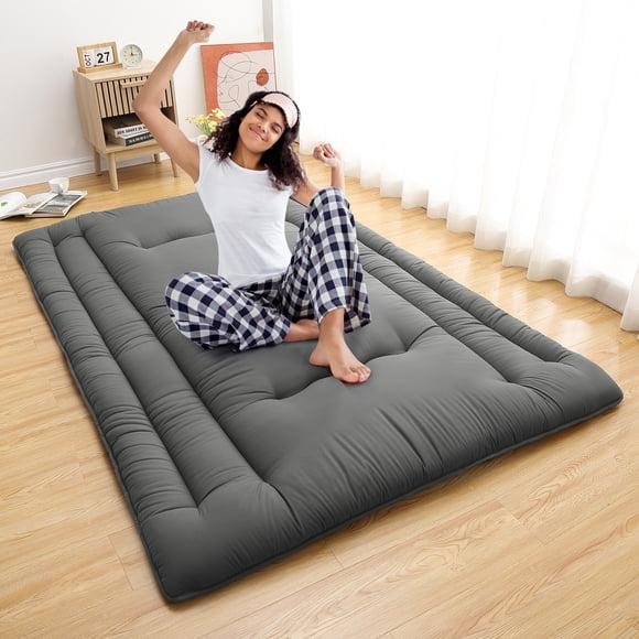 7.5cm Thick Japanese Futon Mattress - collapsible & Rollable Tatami Floor Bed, 3-Layer Foam Sleeping Mat for Home, Dorm, RV, Camping, Guest Room - Dark Gray, FULL (137×203cm) USA
