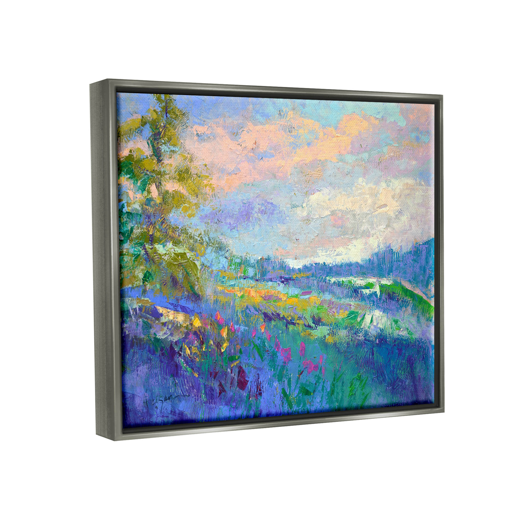 Stupell Industries Modern Hill Woodland Landscape Painting Luster Gray Floating Framed Canvas Print Wall Art, Design by Dorothy Fagan