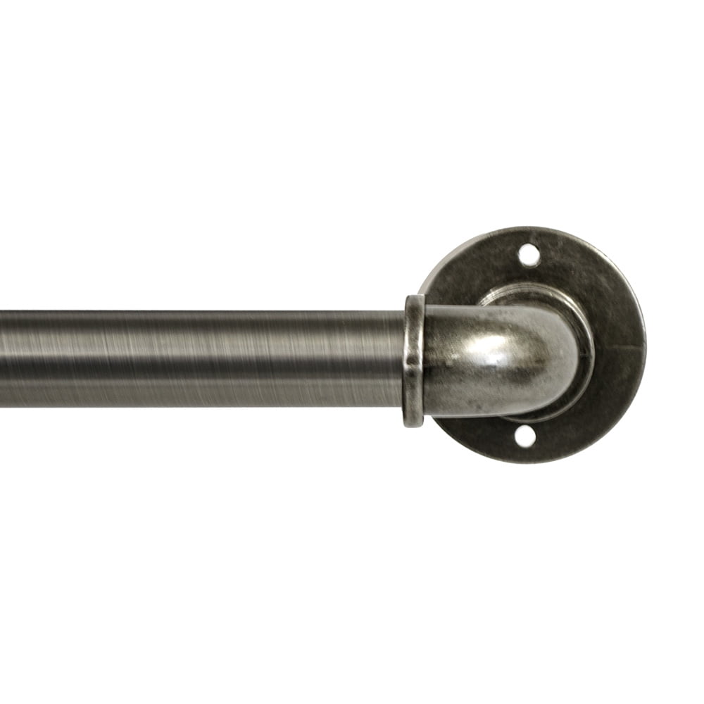 Lumino 1" Plated Pewter Industrial Wrap Adjustable Single Curtain Rod Set, 42"-120"