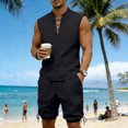 thumbnail image 5 of Mens Linen Sets 2 Piece Outfits Lace up Sleeveless Shirt and Medieval Viking Pirate Shorts Set Vacation Outfit for Men Summer Beach Suits Big and Tall Size S-3XL Black, 5 of 9