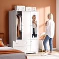 thumbnail image 2 of Ktaxon 3 Door Wardrobe Armoire Closet with Mirror Hanging Rod, Large Capacity Storage Closet for Bedroom, Modern Drawer & Shelf Elegant White Finish Closet, 2 of 10
