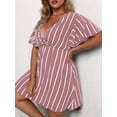 thumbnail image 6 of Women'S Plus Size Dress V Neck Short Sleeve Striped Smocked Waist A Line Short Summer Dress Pink L, 6 of 7