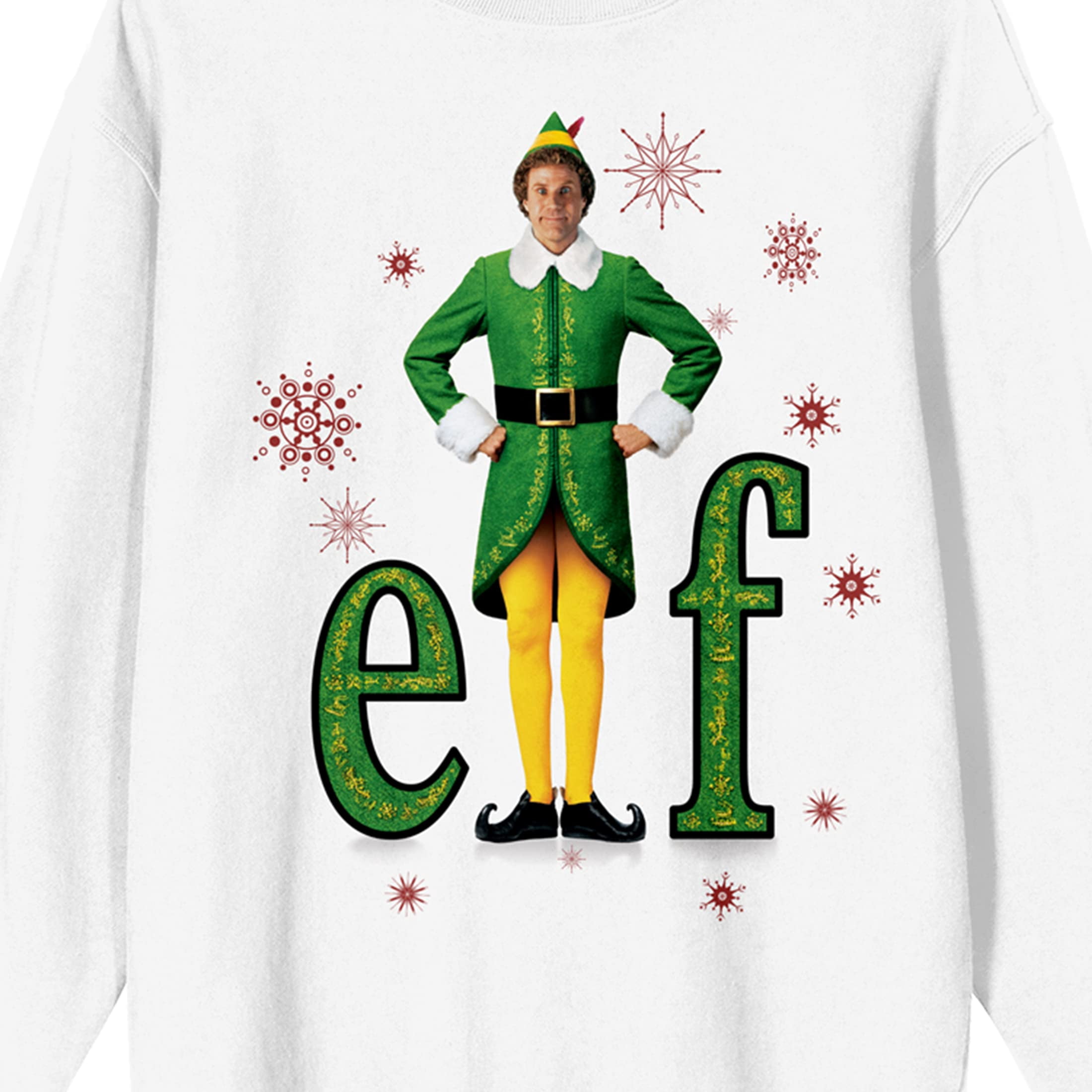 Elf Movie Title Logo and Poster Art Women's White Crew Neck Sweatshirt-Large