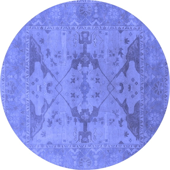 Ahgly Company Machine Washable Indoor Round Oriental Blue Industrial Area Rugs, 4' Round