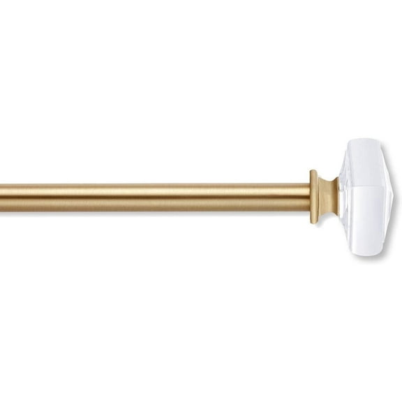 MODE Simplicity Single Adjustable Curtain Rod Set with Clear Acrylic Square Finial, Bushed Gold Finish, Fits 24” to 84” Windows