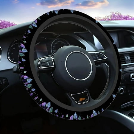 Dream Catcher Boho Auto Car Steering Wheel Cover for Women Girls Dream Catcher with Colorful Vibrant Feathers On Black 15 Inch