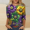 thumbnail image 2 of Feancey Tops for Women 3/4 Sleeve Mardi Gras Shirts Dressy Trendy Mask Graphic Crewneck Tees Holiday Casual Loose Carnival Themed T-Shirts Multicolor XXL, 2 of 6
