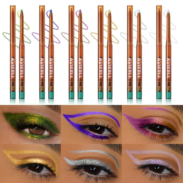 Set de lápices delineadores de gel | 6 tonos metálicos que cambian de color | Maquillaje de ojos con brillo resistente al agua y de larga duración | 2 en 1 delineador y sombra de ojos en barra