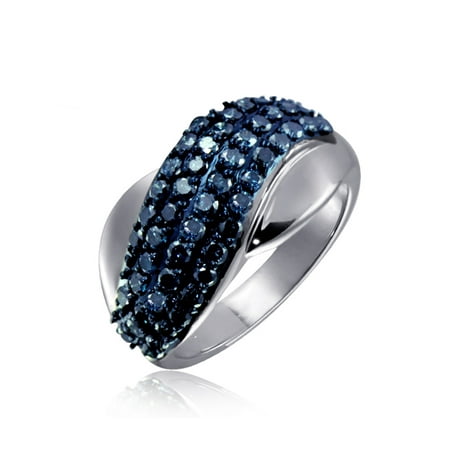 - JewelersClub 1.00 CTW Round cut Blue Diamond Crossover Sterling Silver Ring