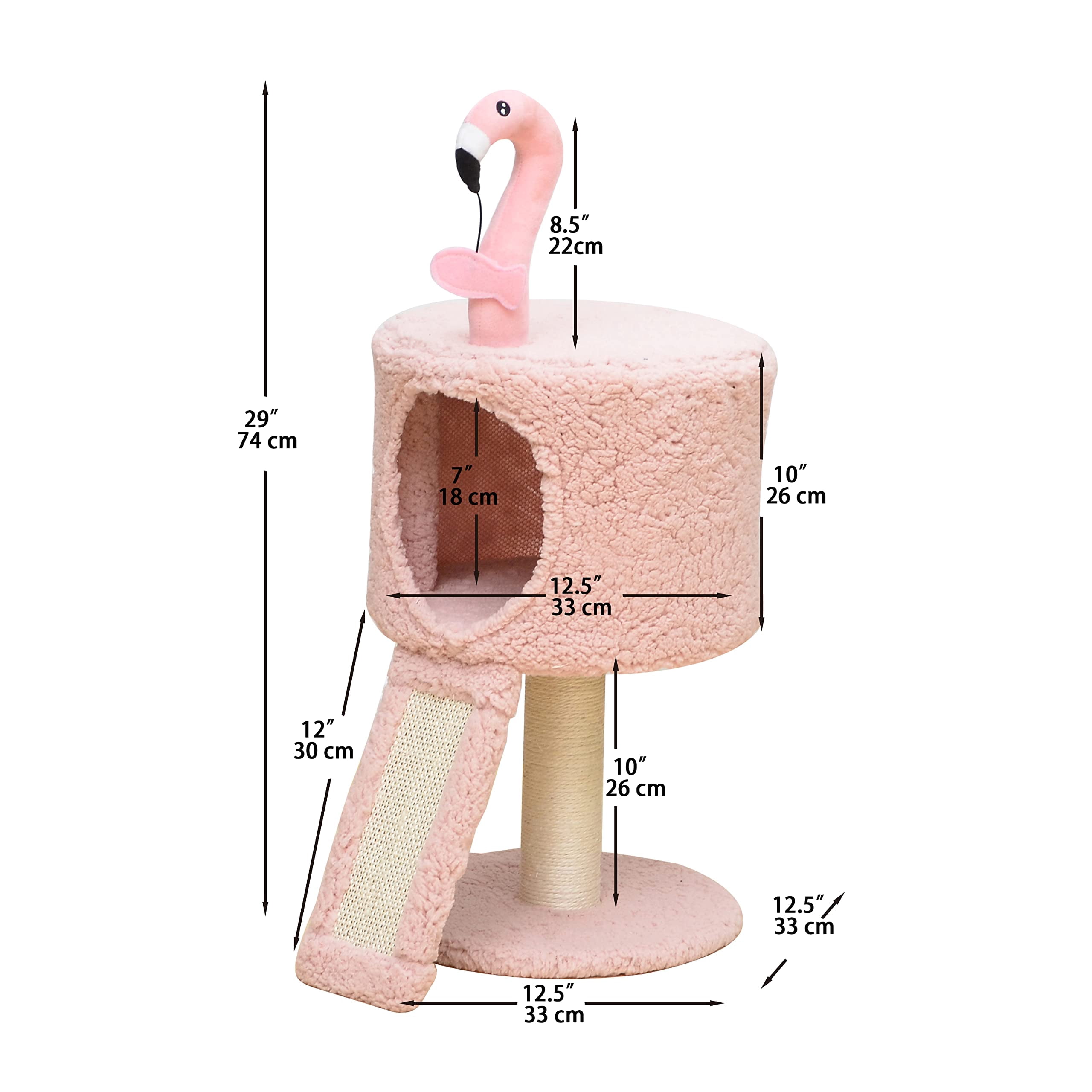 Flamingo 2-level 29" Cat Tree For Small Cats & Kittens With Replaceable Posts  Sisal Ramp Pink Designed Cute Condo