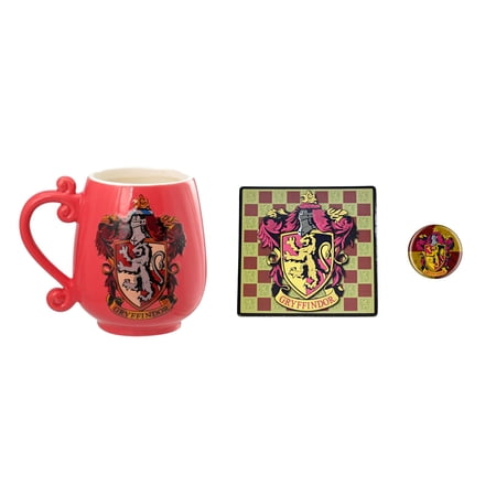 Harry Potter House Mug Gift Set Bundle Coaster Pin (Gryffindor)