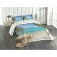 thumbnail image 3 of Ambesonne Exotic Quilted Bedspread Set 3 Pcs, Panoramic View Beach, Queen Size, Pale Brown Turquoise, 3 of 5