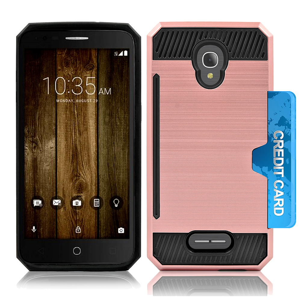 Alcatel Onetouch Fierce 4 Allura Pop 4 Plus Slim Pc Metal Brushed Protective Credit Card Slot Rose Gold Walmart Com Walmart Com
