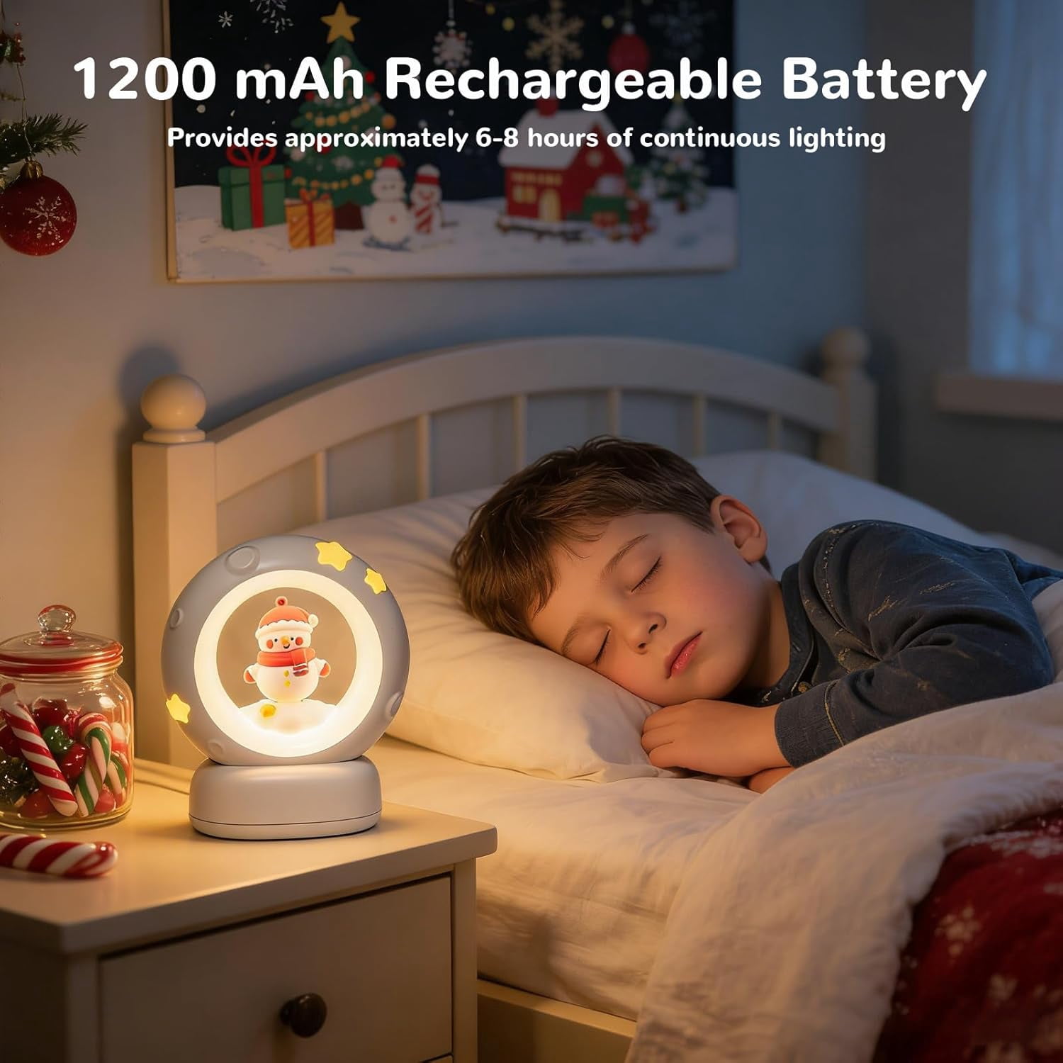 Space Christmas Night Light for Kids Baby, Cute Christmas Tree Nursery Lamp with Touch Sensor, Dimmable Rechargeable Bedside Light, Christmas Gifts for Boys Girls