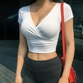 thumbnail image 2 of New Summer Black Sexy V-neck T-shirt Short Sleeve Y2k Crop Top Women Clothes Streetwear Korean Fashion Corset Tops Tshirts 2023, 2 of 9