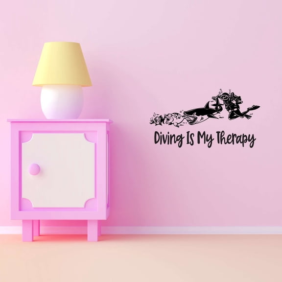 Diving Is My Therapy Scuba Gear Life Looks Better Underwater Bubbles Air Tank Ocean Shark Sea Great White Trout Whale Ell Bass Boat Holiday Gift Decorating Wall Decal Sticker - Size: 20 In X 10 In