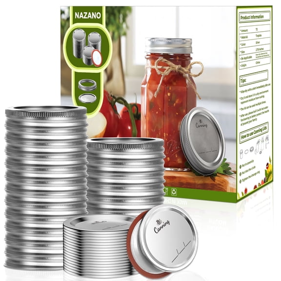 72Pcs Canning Lids with Rings Regular Mouth, Premium Mason Jar Lids with Bands/Rings for Regular Mouth Ball, Kerr Jars - Food Grade Material, 100% Fit & Airtight for Regular Mouth Mason Jars