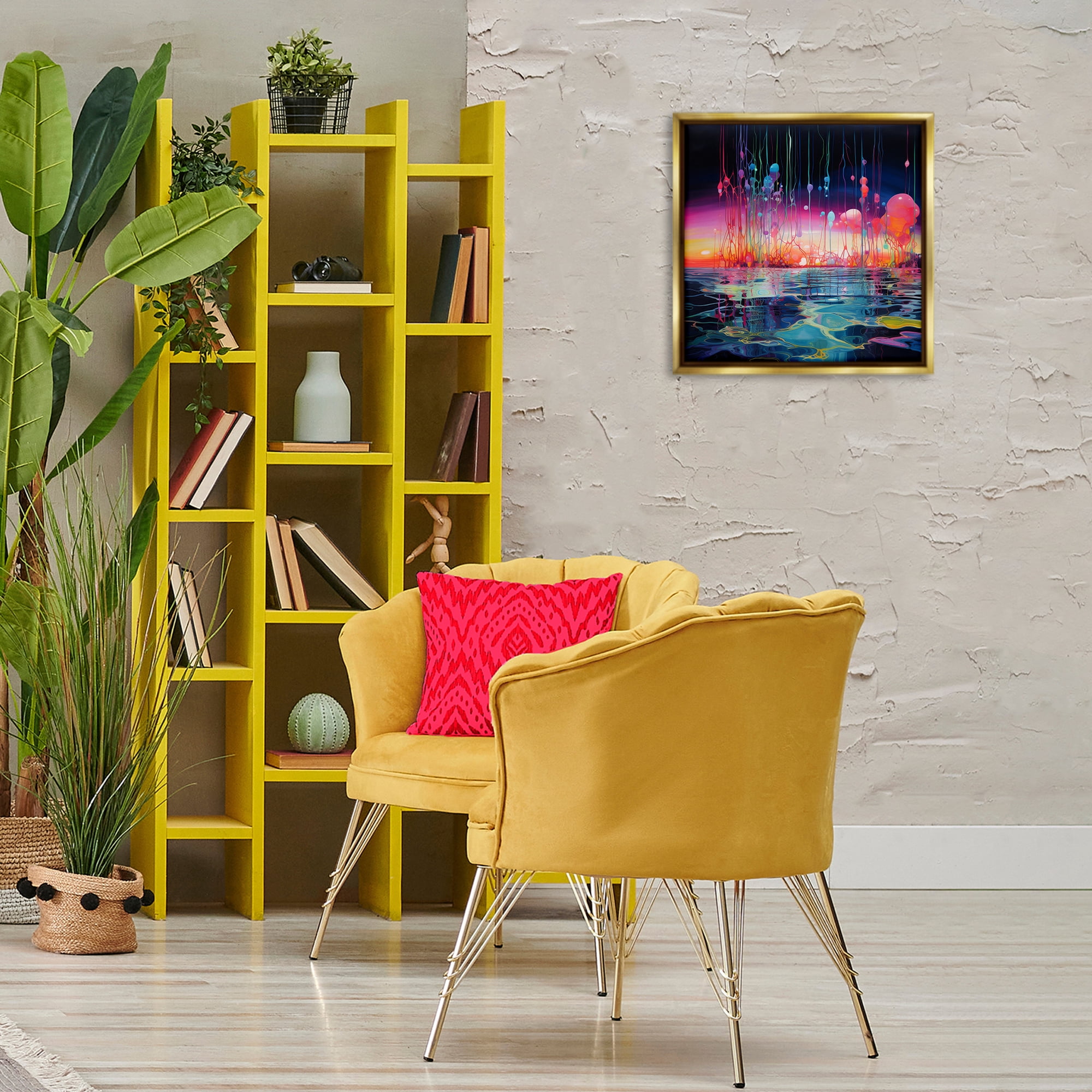 Stupell Industries Abstract Coastal Landscape Abstract Painting Gold Floater Framed Canvas Art Print Wall Art, 18 x 18