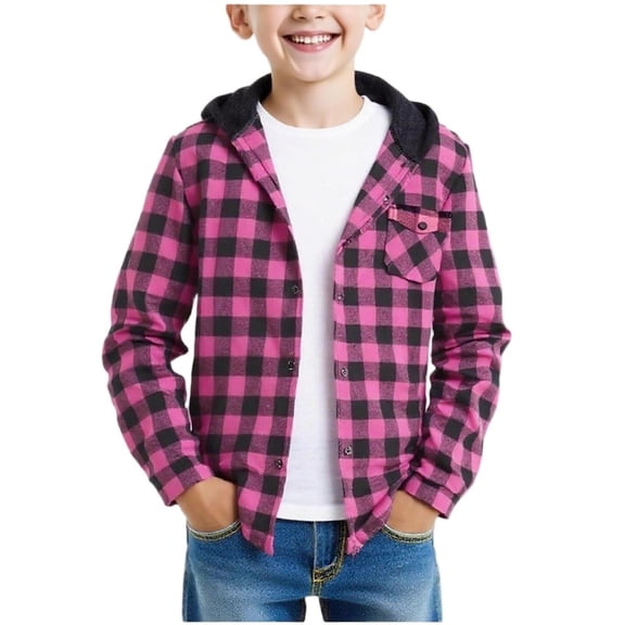 Kukoosong Toddler Boys' Girls' Winter Jackets Button Down Hooded Toddler Winter Clothes Long Sleeve Plaid Lightweight Winter Coats for 7 Years