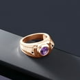 thumbnail image 5 of Gem Stone King 1.73 Ct Round Purple Amethyst Black Diamond 18K Rose Gold Plated Silver Men's Ring, 5 of 5