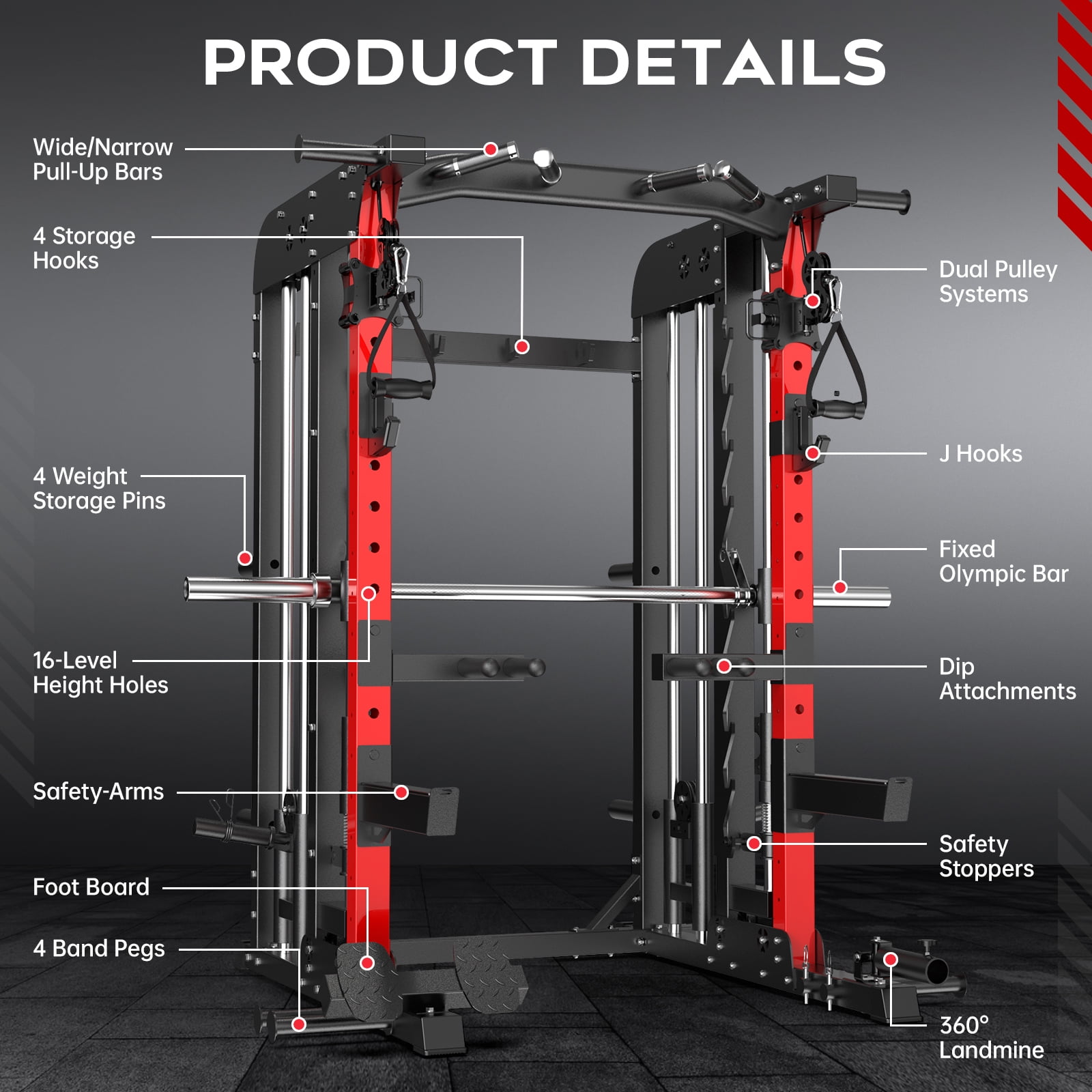 LNOW 2000LB All-in-One Home Gym: Smith Machine, Squat Rack, Dual Pulley System for Lat Pulldown & Cable Crossover