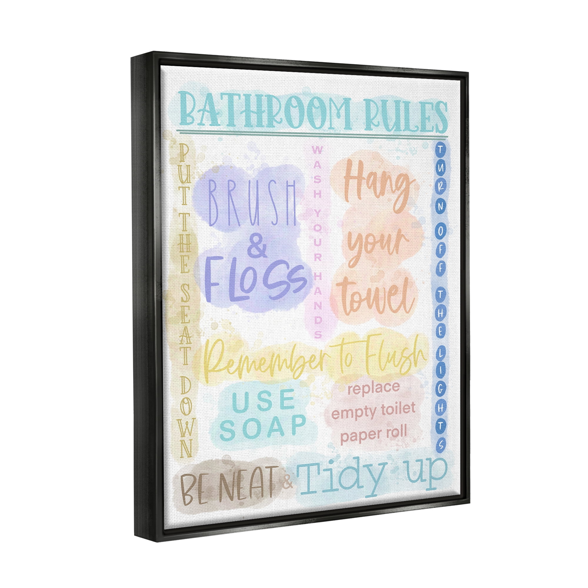 Stupell Industries Fun Bathroom Rules Typography Painting Black Floater Framed Canvas Art Print Wall Art, 17 x 21