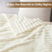 EMONIA White Fleece Throw Blanket for Couch, 320GSM Super Soft Cozy Blankets and Throws, Decorative Fleece Blankets for Women Men Gifts, Throws with Stripes for Sofa Bed Decor, 50''x60''