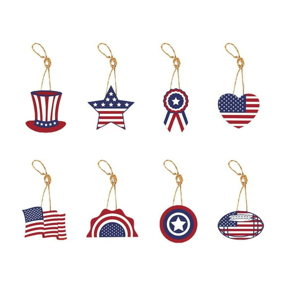 8pcs Independence Day Decorations - Patriotic Red White Blue Hanging Ornaments with Hanging Cords for 4th of July Tree, Memorial Day, Labor Day Party Supplies
