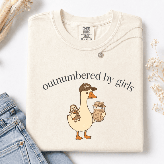 Girl Dad Comfort Colors Shirt, Outnumbered By Girls Funny Duck Tee, Cute Fathers Day Husband Dad of Girls Gift